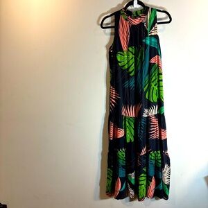 VERTICHE Sz XL Tropical Print Sleeveless Tiered Maxi High Neck Dress NEW
